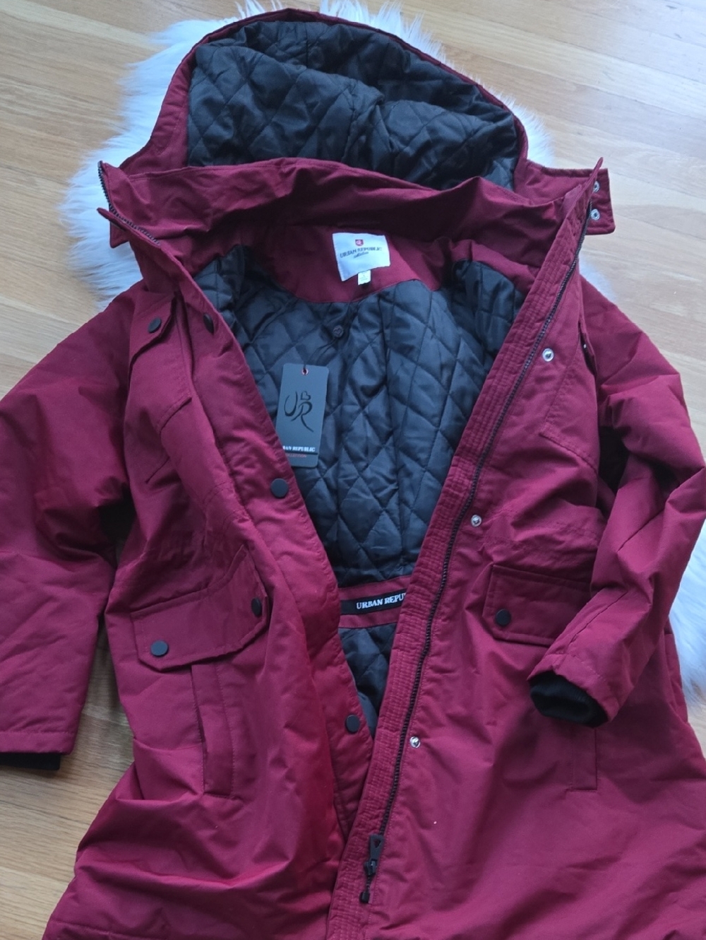Urban Republic Dark Red Quilted-Lined Parka with Removable Hood